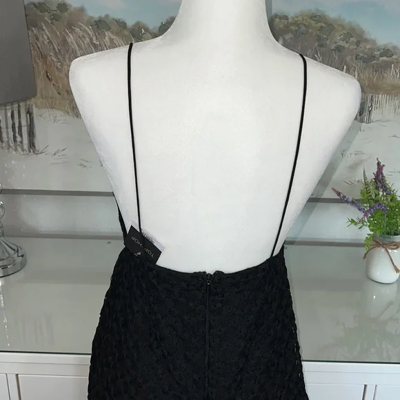 NWT Topshop Black Lace Asymmetrical Dress With Plunge Neckline - Picture 8 of 14